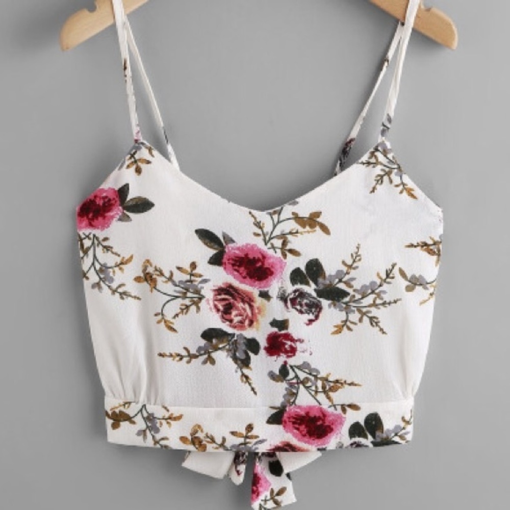 White Floral Crop Top